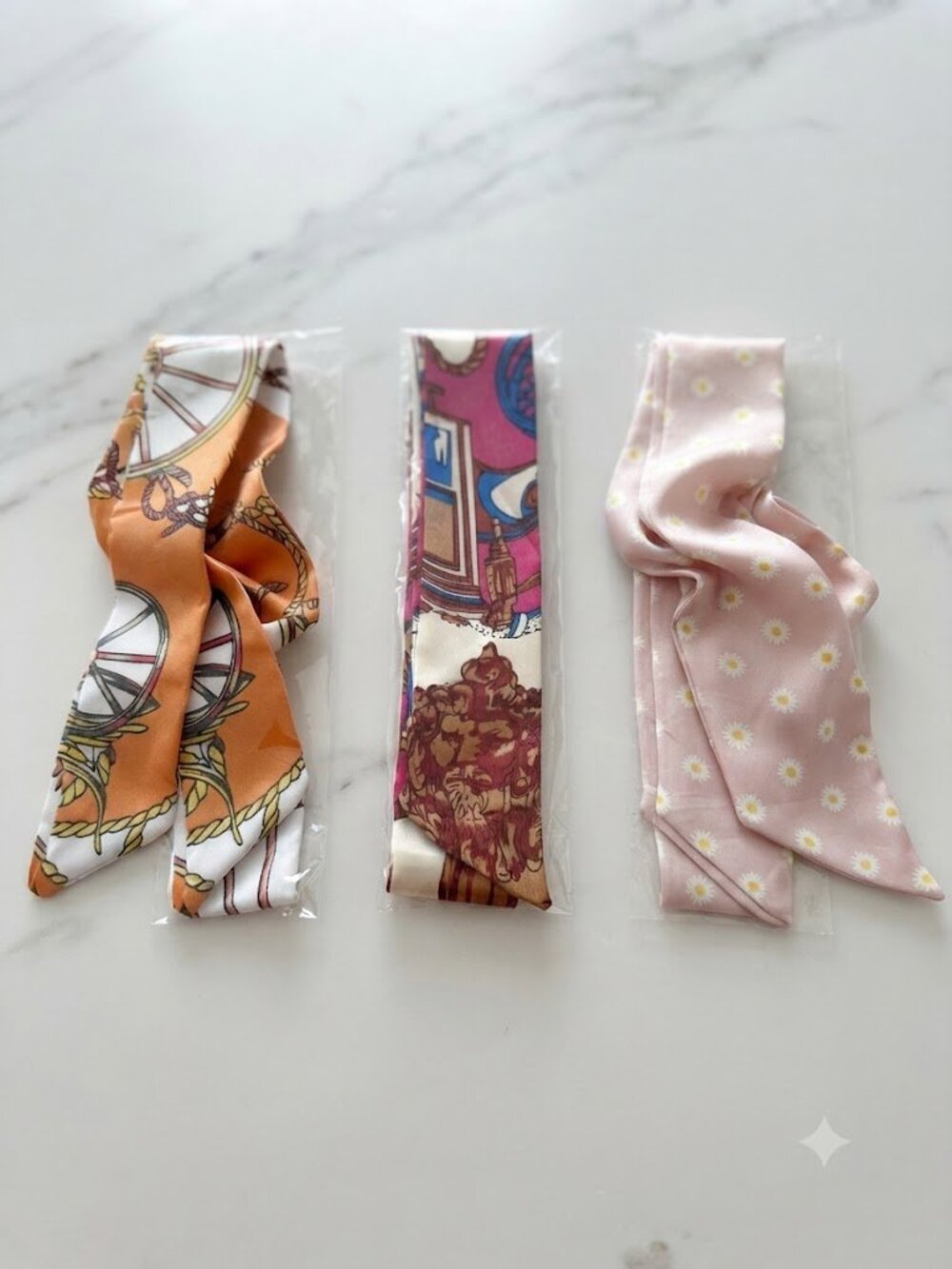 Set of 3 Silk Twilly Scarves | Equestrian, Baroque & Daisy Prints